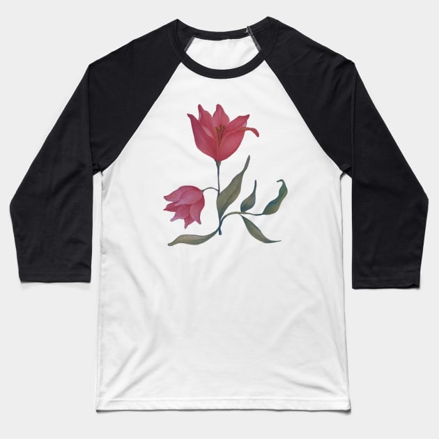 Red and pink watercolor flower Baseball T-Shirt by caroberte